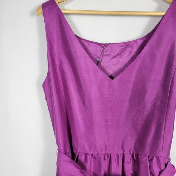 NWT Ann Taylor Women's Celebrations Silk Dupioni Purple Belted Dress Size 14 - Picture 8 of 16